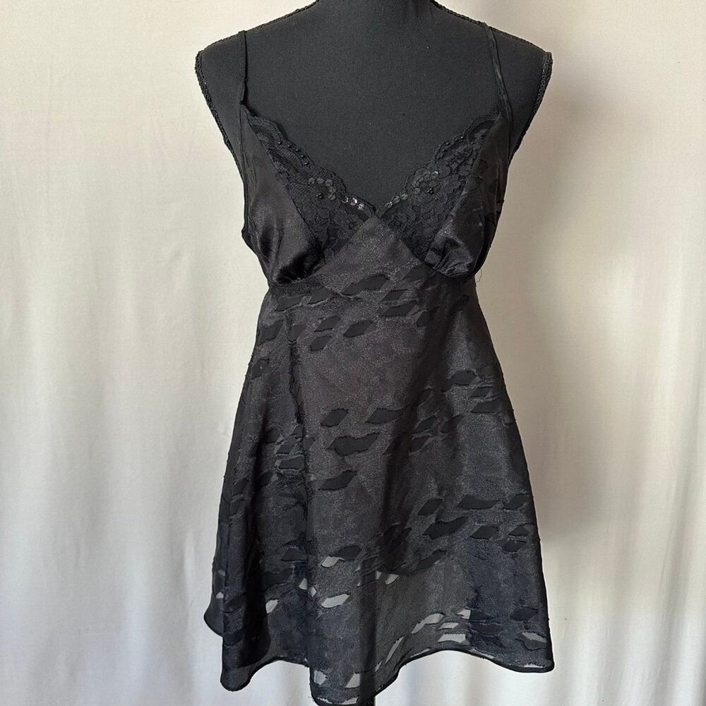 vintage Secret black lingerie slip dress babydoll chemise small whimsygoth lace